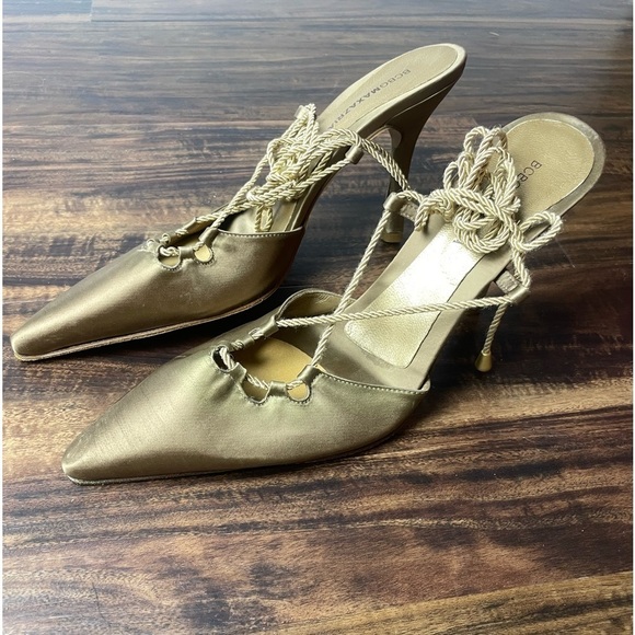 BCBGMaxAzria Gold Textile and Leather Lace Up Foot to Ankle Size 7.5 B - Picture 1 of 16